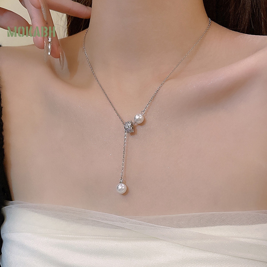 [Mok Abh] Vòng cổ Chuỗi Hạt Ngọc Trai Giả Sang Trọng Chống Phai Màu Trang Sức Sang Trọng Cho Nữ