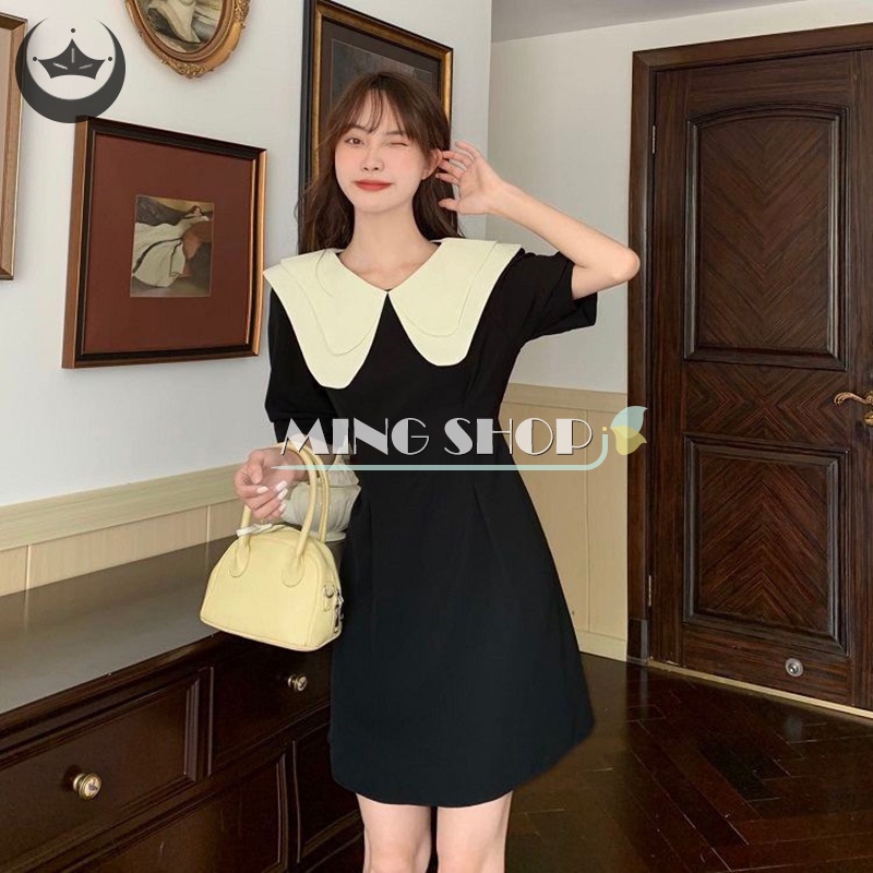 Ming Đầm Mini Dáng Chữ A Tay Phồng Cổ Peter Pan Đơn Giản Cho Nữ Sinh TH