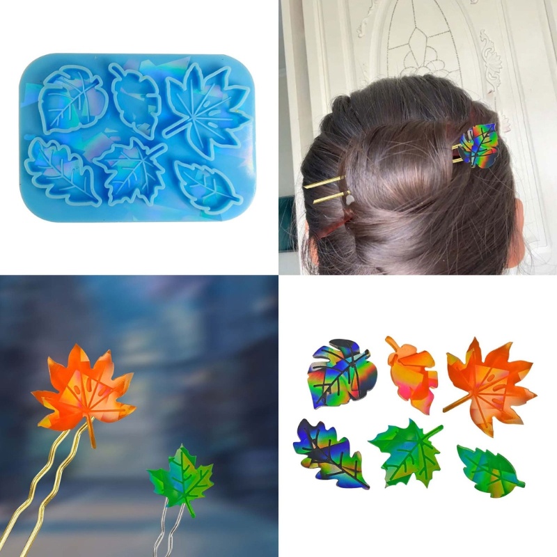 Khuôn Silicone Làm Kẹp Tóc 6 Ngăn Hình Lá Phong DIY
