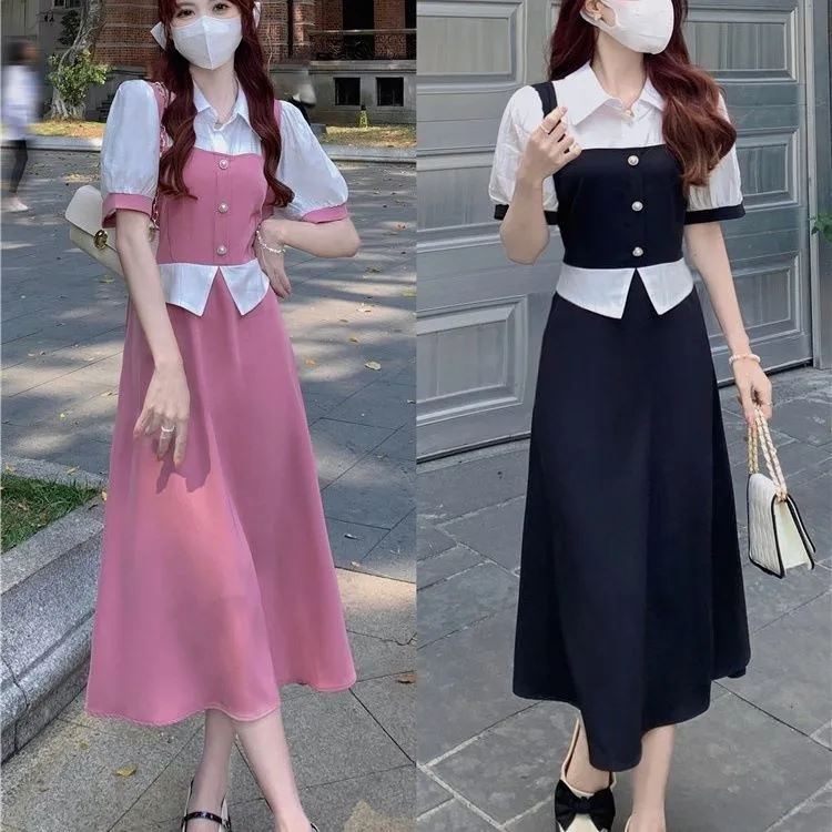 Đầm Giả Hai Mảnh Eo Cao Thiết Kế Ghép Nối Kiểu Pháp Mới Dành Cho Bạn Nữ