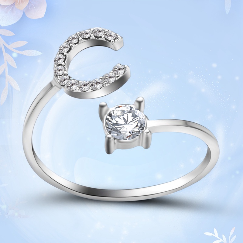 Nhẫn Đồng Có Thể Điều Chỉnh 26 Chữ Cái Đính Đá Lấp Lánh Thời Trang Cho Nữ