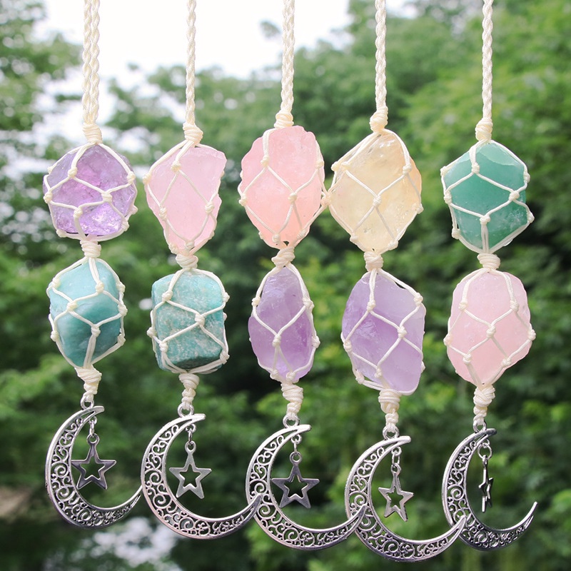Mặt Dây Chuyền Bằng Đá Thạch Anh Tím Tự Nhiên Đập Tay Mặt Dây Chuyền Thủ Công Nhiều Màu Sắc