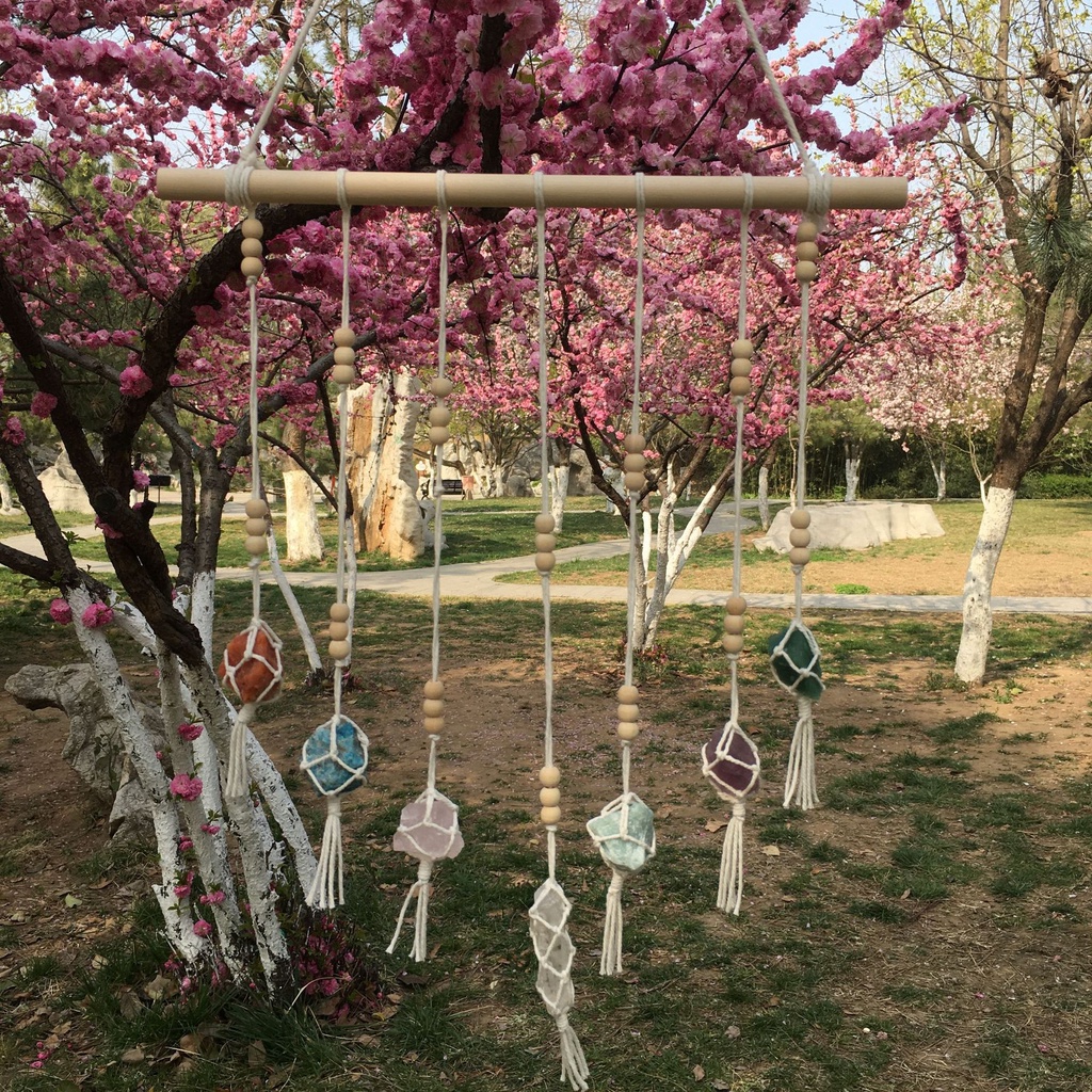 Dây Treo Tua Rua Hạt Đá Thô Thủ Công Bảy Màu Sắc Phong Cách Bohemian Treo Trang Trí Nhà Cửa