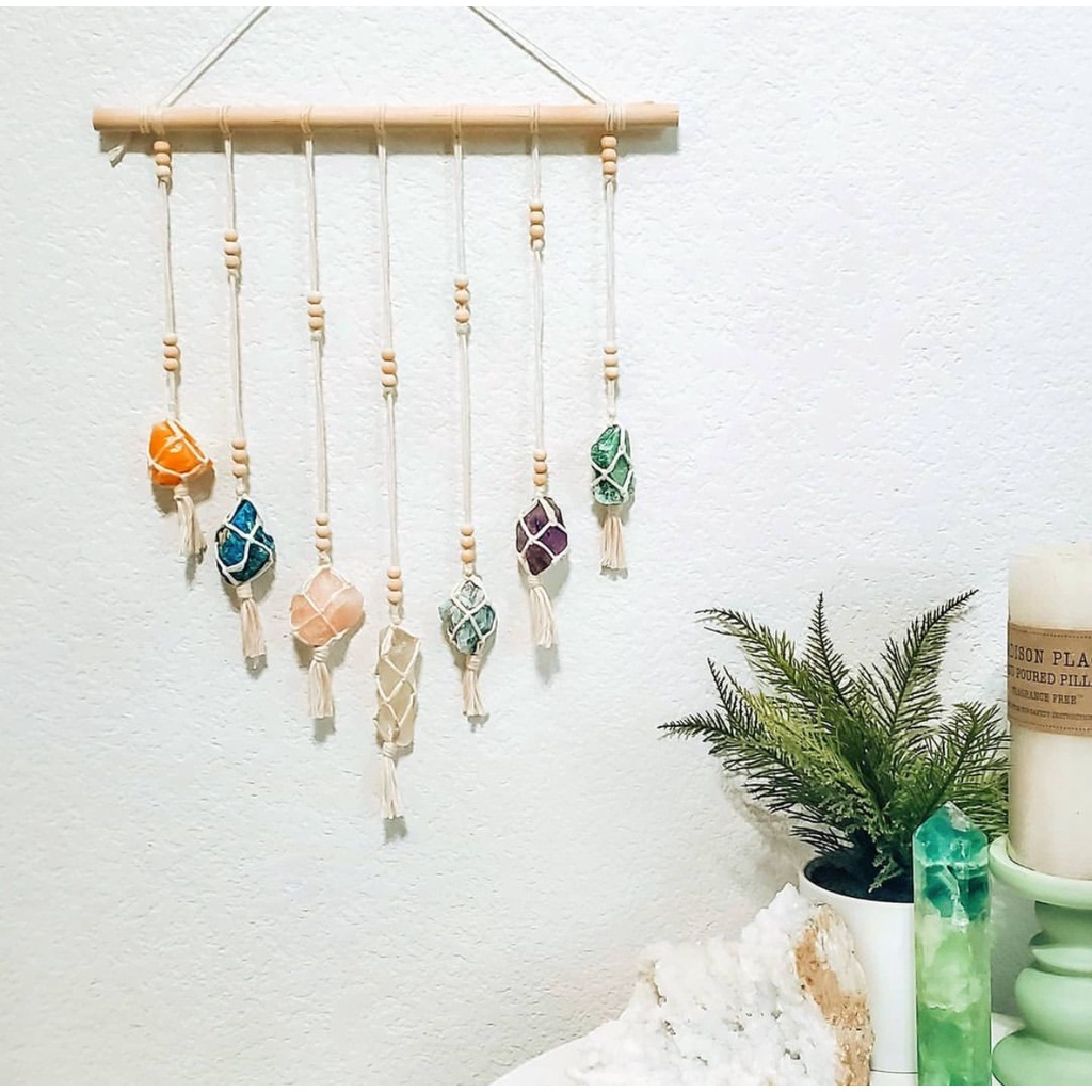 Dây Treo Tua Rua Hạt Đá Thô Thủ Công Bảy Màu Sắc Phong Cách Bohemian Treo Trang Trí Nhà Cửa