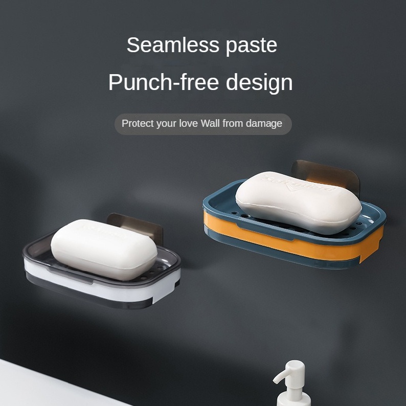 Wall-Mounted Soap Holder Self-adhesive Rack Soap Dish Drain for Shower Bathroom