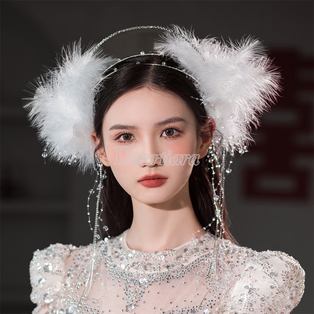 Mới Băng Đô Cài Tóc Hình Vương Miện Đính Lông Vũ Cho Cô Dâu