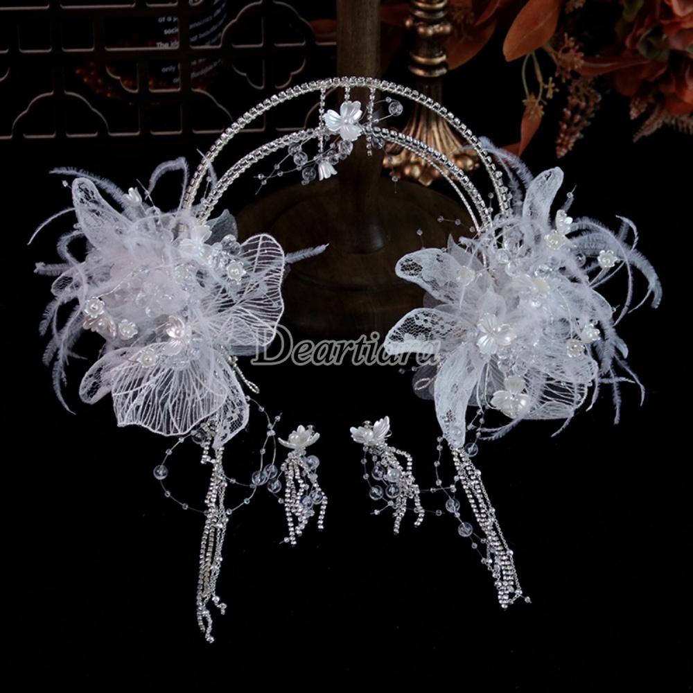 Mới Băng Đô Cài Tóc Hình Vương Miện Đính Lông Vũ Cho Cô Dâu
