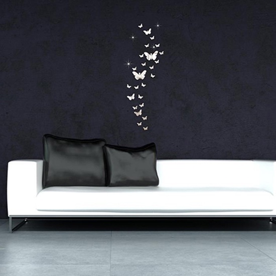 Set 30 Miếng Dán Tường Hình Bướm 3D Bằng Acrylic Tráng Gương Trang Trí Nhà Cửa DIY