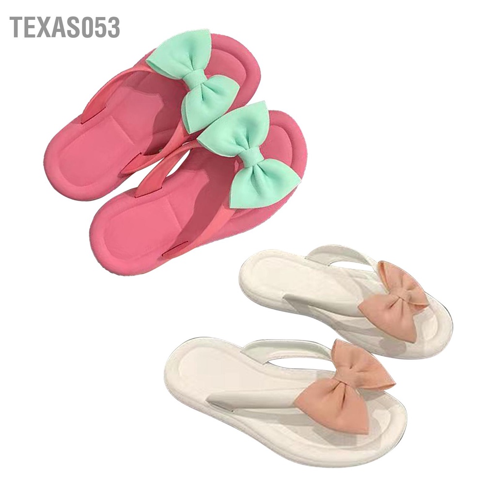 Texas053 Dép Xỏ Ngón Nhựa PVC Chống Trơn Trượt Thoải Mái Nhẹ Đế Dày Cổ Nơ Phẳng Cho Nữ