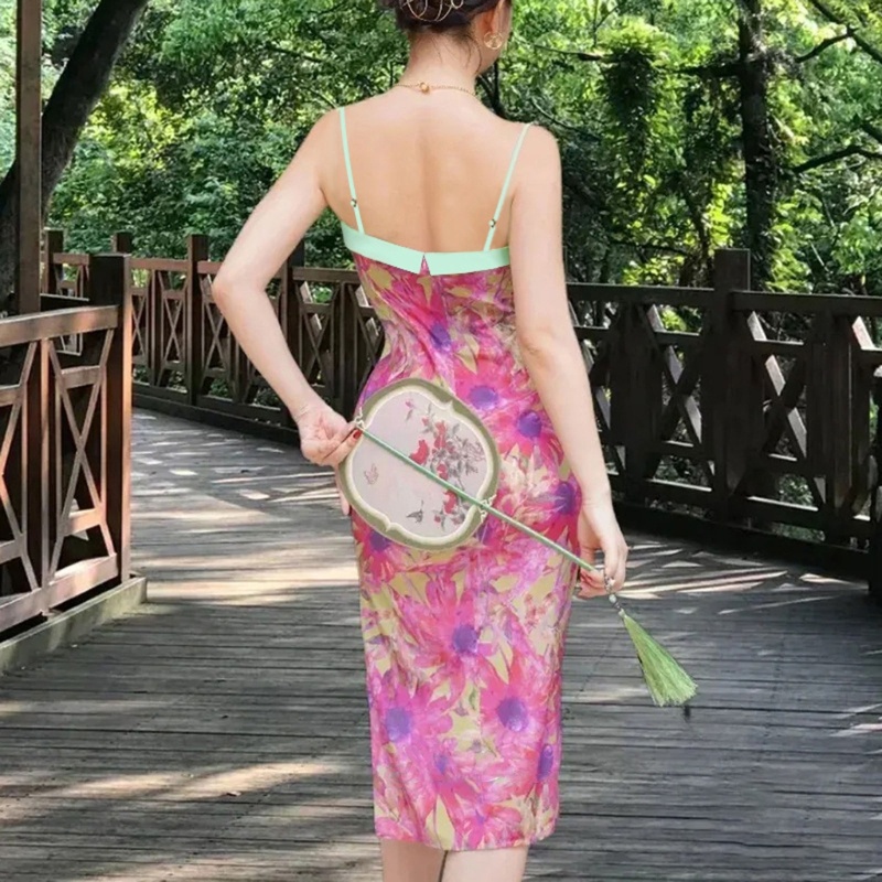 Đầm Midi Hai Dây Hở Lưng Họa Tiết Hoa Thời Trang Mùa Hè Quyến Rũ Cho Nữ