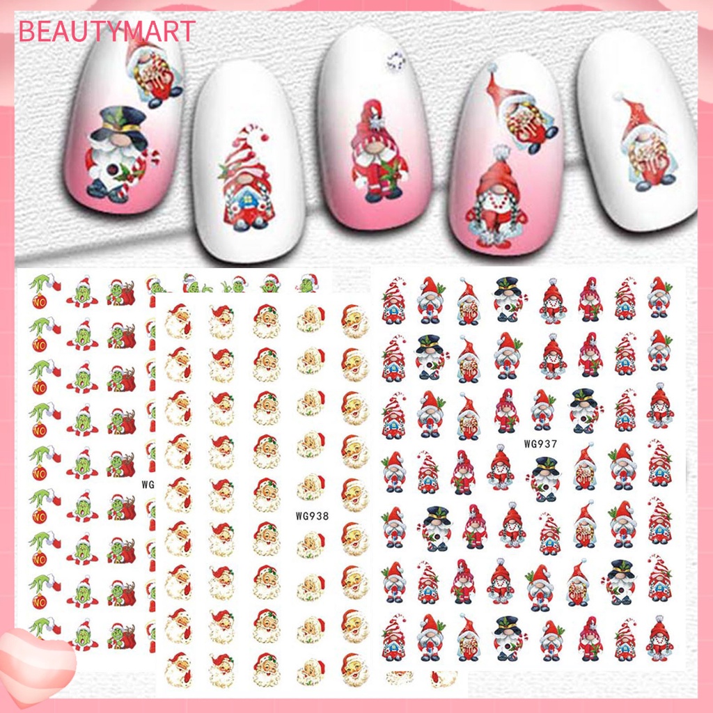 [beautymart] Nhãn Dán Móng Tay Tự Dính Họa Tiết Giáng Sinh Tinh Tế Tự Dính Có Hiệu Ứng Visual Effect Màu Sắc Vibrant Siêu Mỏng Có Thể Tháo Rờ