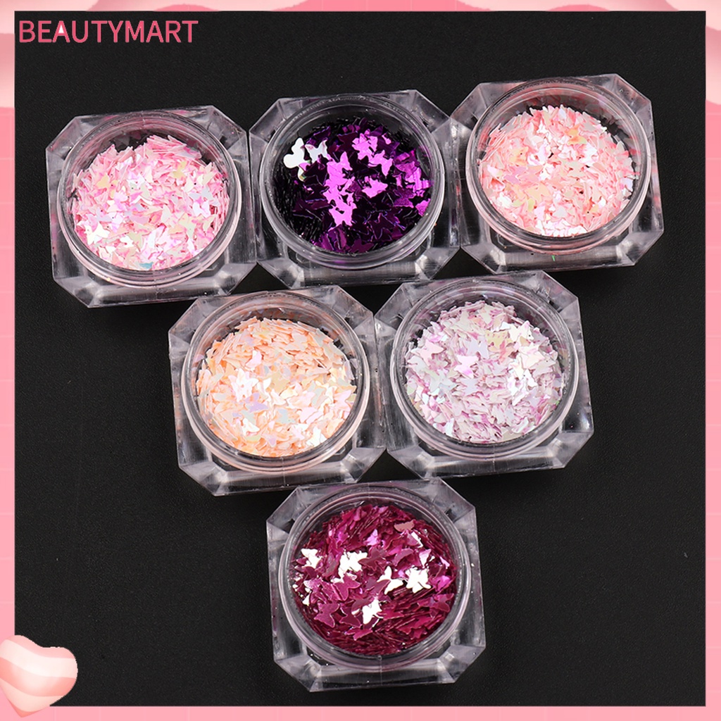 Set 6 Hộp Sequin Hình Bướm Lấp Lánh Trang Trí Móng Nghệ Thuật Cho Nữ