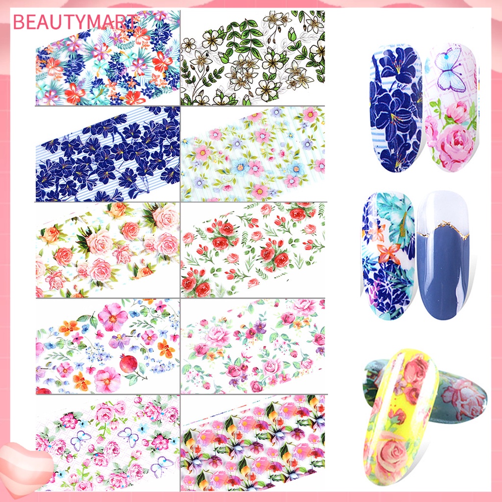 Bộ 10 Miếng Dán Móng Tay Tự Dính Họa Tiết Hoa Nhỏ Xinh Nhiều Màu Sắc Phong Cách Retro