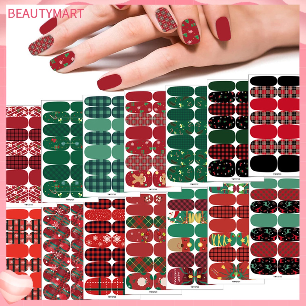 Miếng Dán Móng Tay Siêu Mỏng Họa Tiết Kẻ Sọc Nhiều Màu Sắc Trang Trí Giáng Sinh