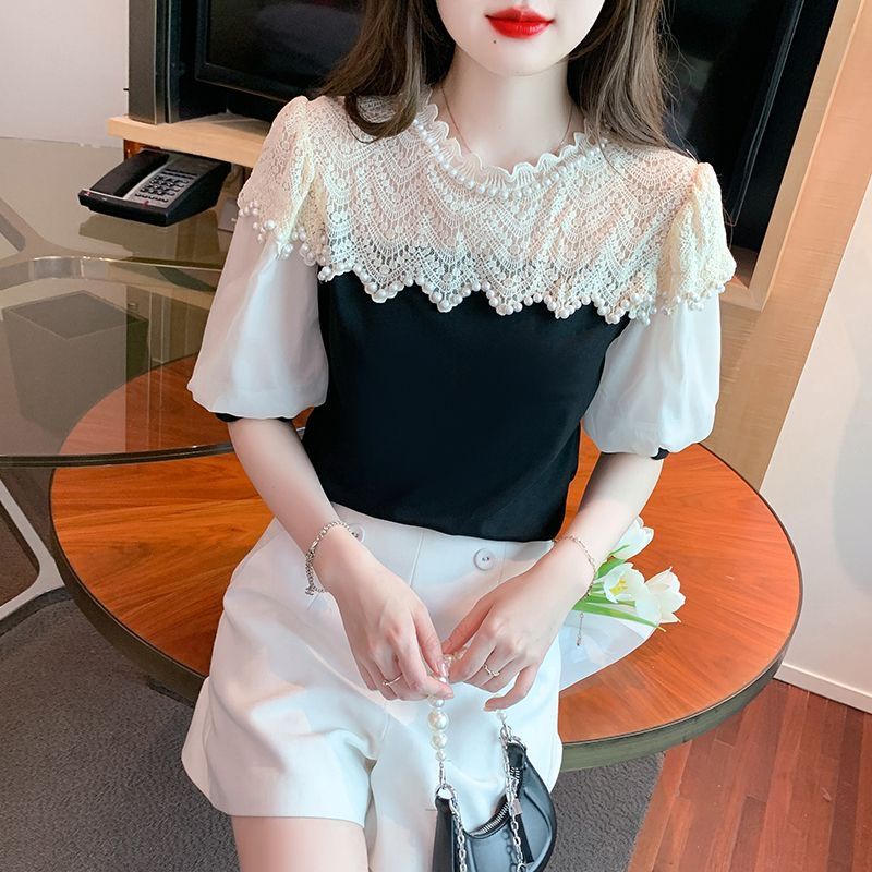 Áo Nữ Tay Ngắn Phối Ren Thời Trang Quyến Rũ