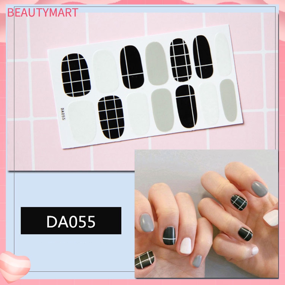 Tấm 14 Miếng Dán Trang Trí Móng Tay Họa Tiết Kẻ Ô / Trăng Sao / Trái Tim Độc Đáo