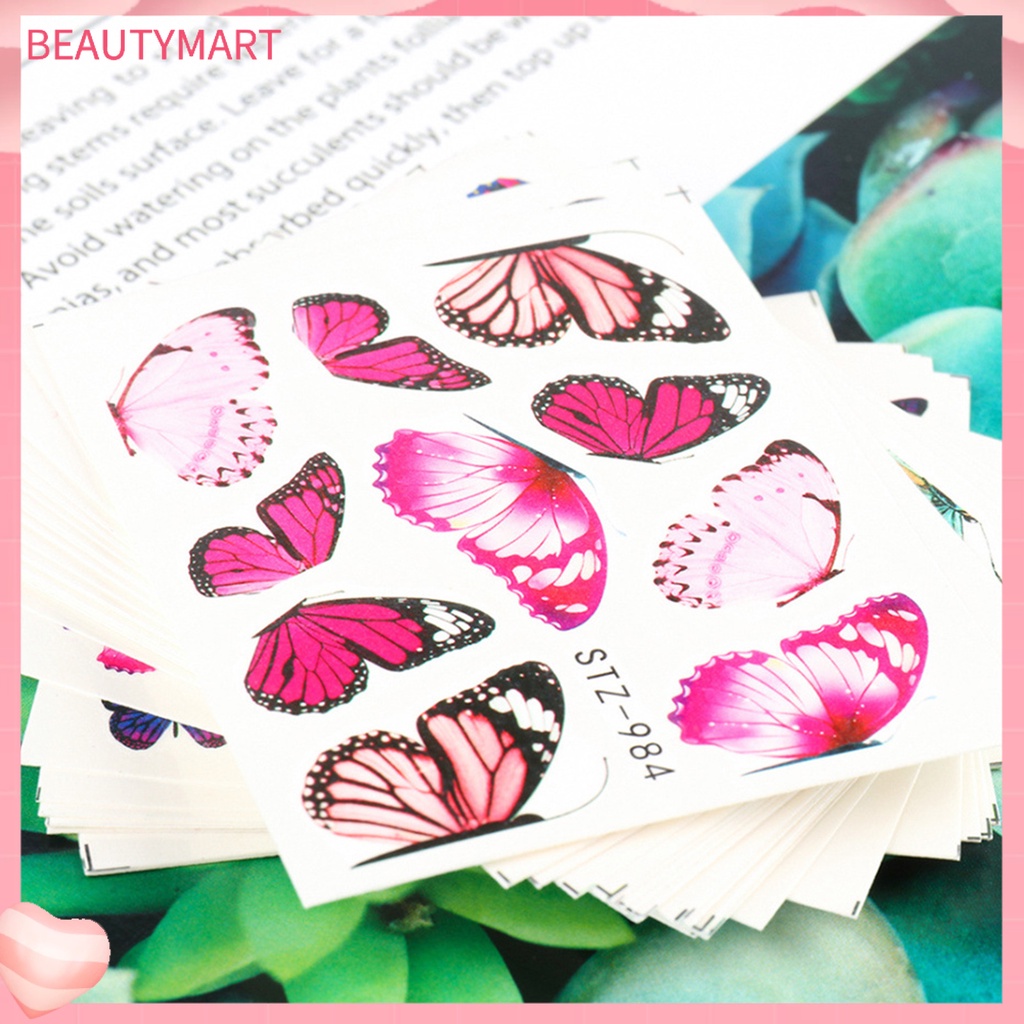 Set 30 Miếng Dán Móng Tay Tự Dính Nhiều Màu Họa Tiết Bướm