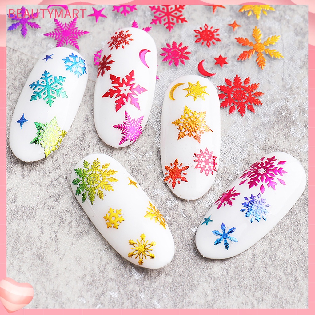 Bộ 2 Miếng Dán Móng Tay Hình Hoa Tuyết / Bướm Ba Chiều