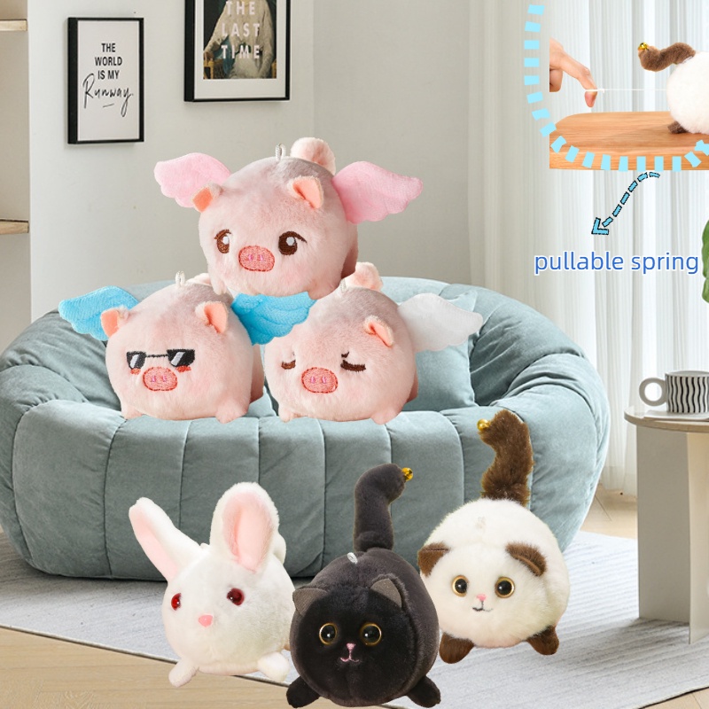 Mèo Nhồi Bông 14cm Có Đuôi Di Chuyển Dễ Thương Trang Trí Cho Bé