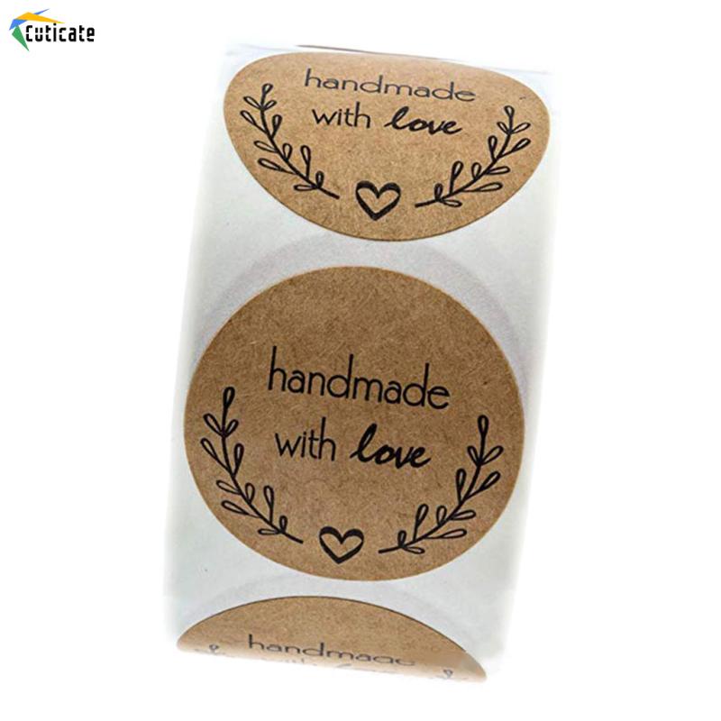 1 Cuộn 500 Miếng Dán Giấy Kraft Tròn