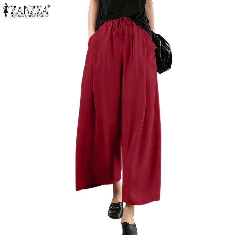 Zanzea Quần Dài Ống Rộng Lưng Thun Phối Túi Phong Cách Hàn Quốc Đơn Giản Cho Nữ