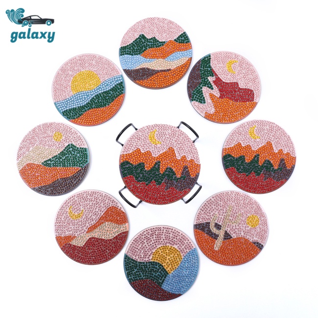 Galaxy Bộ 8 Đế Lót Ly Bằng Acrylic Chống Trượt Hình Phong Cảnh Nghệ Thuật Diy