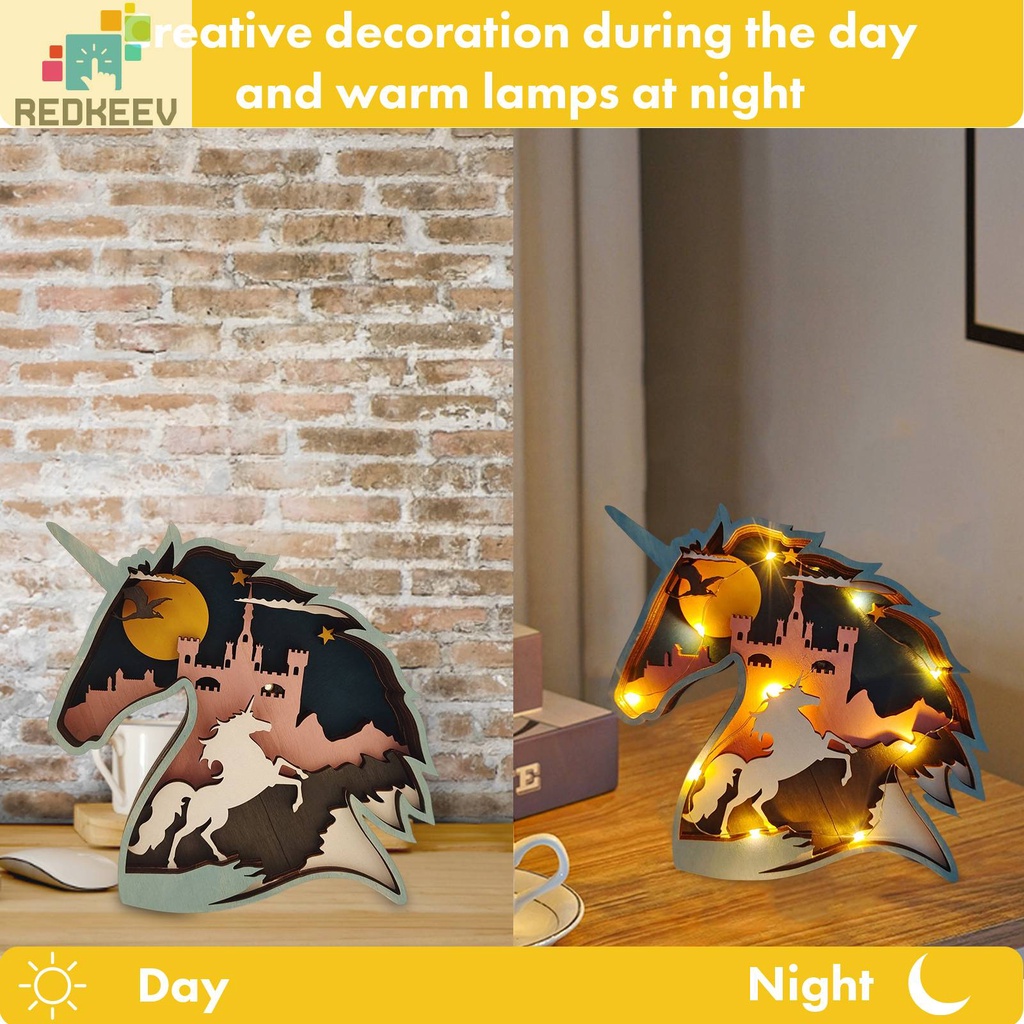 Đồ trang trí Tượng Nàng Tiên Cá / Kỳ Lân Bằng Gỗ Phát Sáng Trong