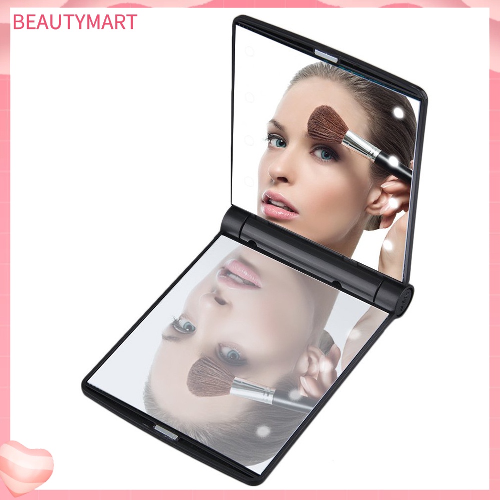 Gương Trang Điểm Gấp Gọn Bỏ Túi Gắn 8 Đèn LED