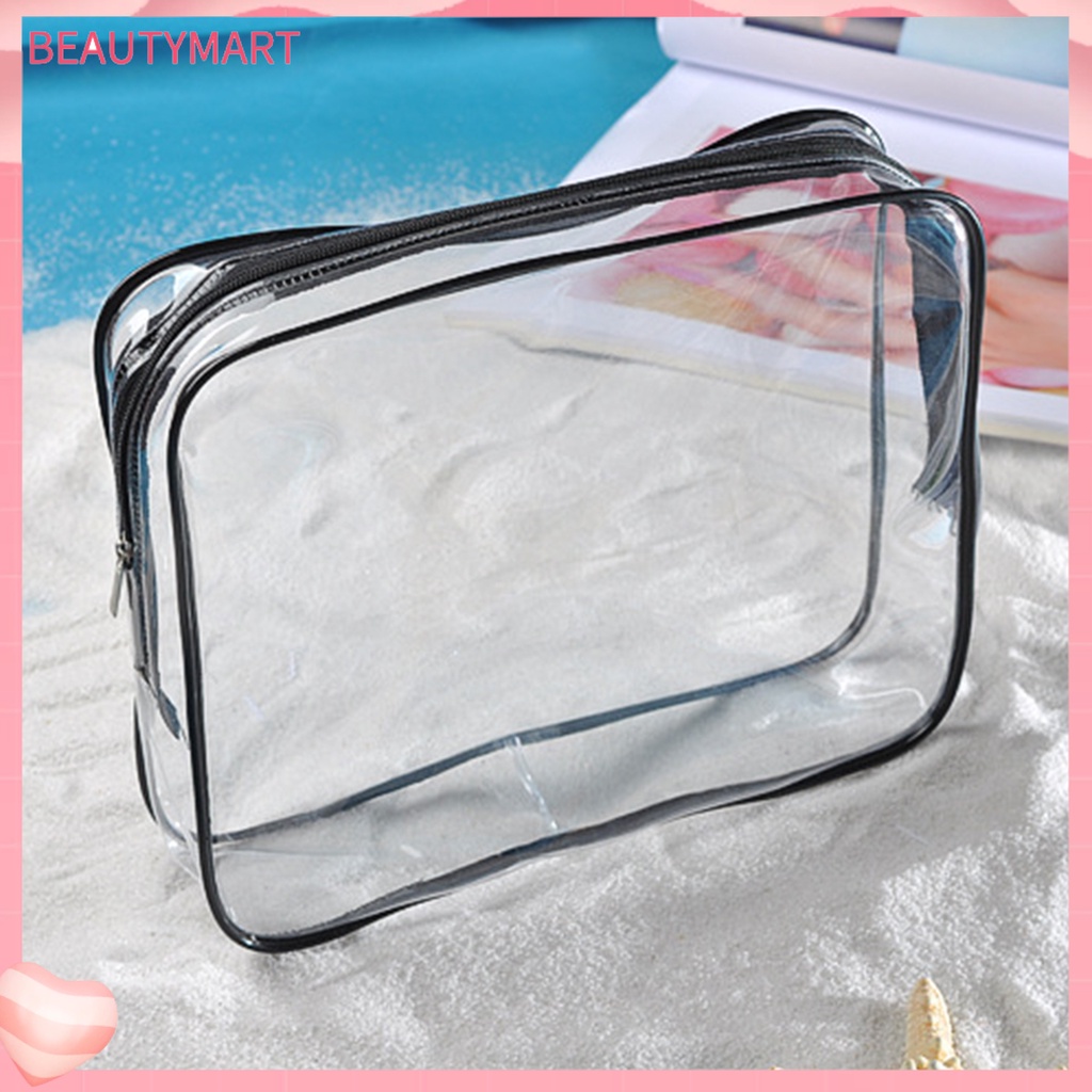 Set 3 Túi Đựng Mỹ Phẩm Bằng PVC Trong Suốt Dày Dặn Sức Chứa Lớn Có Khóa Kéo Cho Nữ