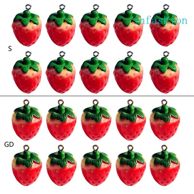 Set 10 Mặt Vòng cổ Bằng Resin Thủ Công Hình Trái Dâu Lấp Lánh