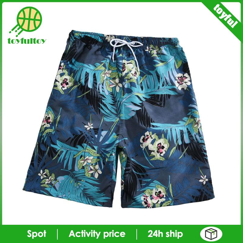 [Toyfulcabin] Quần Bơi Dáng Rộng Không Đường May Phối Lưới Nhanh Khô In Họa Tiết Cho Nam