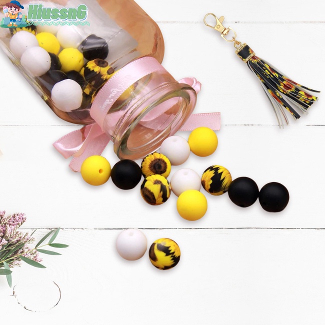 Bộ Hạt Silicone Xâu Chuỗi 15mm Hình Hoa Hướng Dương Làm Trang Sức