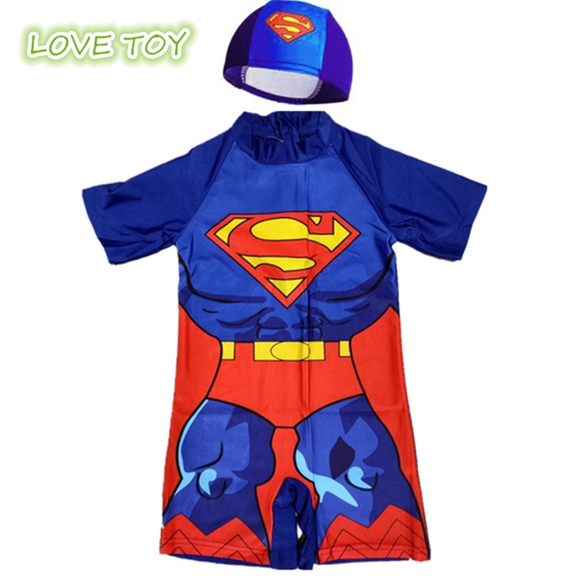 Set 2 Món Đồ Bơi Liền Thân Họa Tiết Hoạt Hình Spiderman Batman Iron Man Cho Bé Trai