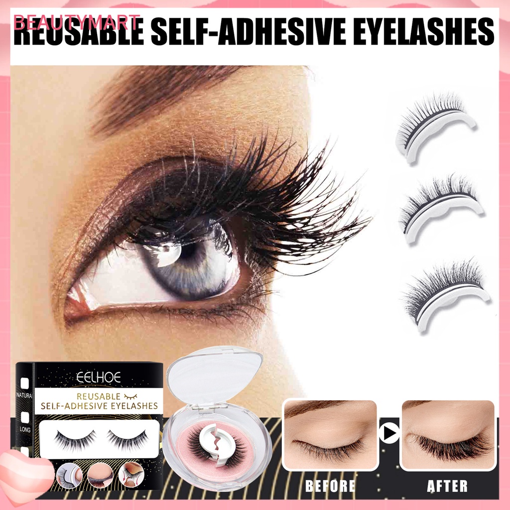 1 Cặp Lông Mi Giả Cong Tự Nhiên 3D Tự Dính Có Thể Tái Sử Dụng