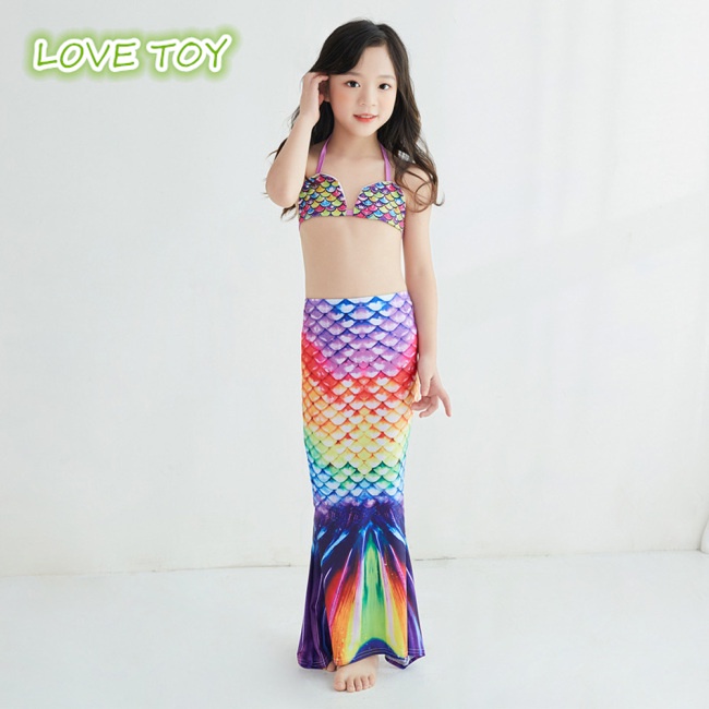Bộ Đồ Bơi Nàng Tiên Cá Bằng Polyester Cho Bé Gái 3-14 Tuổi