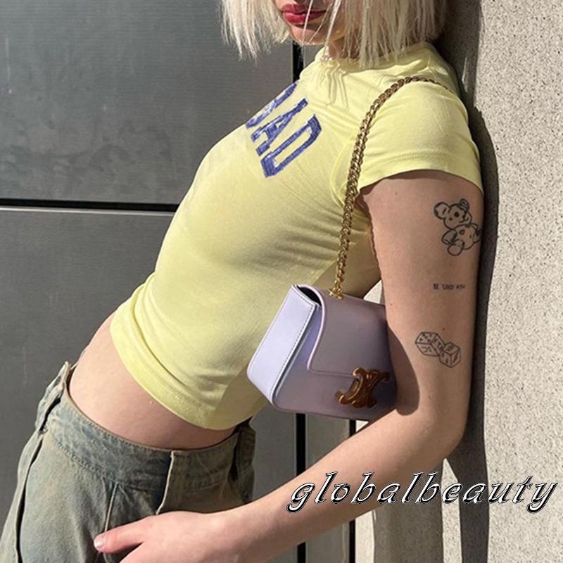 Áo Thun Lửng Ngắn Tay Cổ Tròn In Chữ Thời Trang Nữ Tính