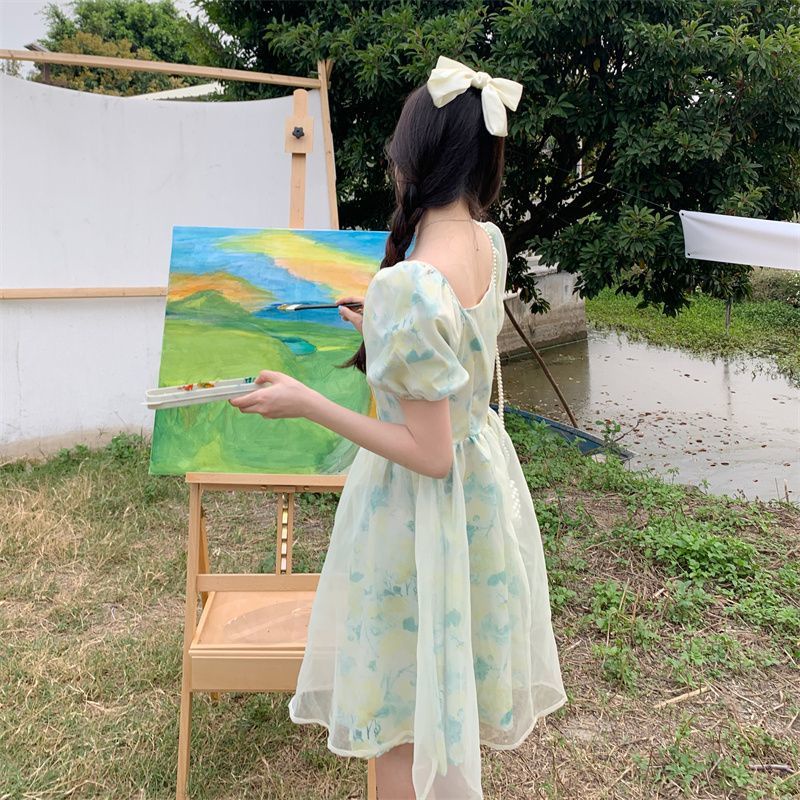 Đầm Ngắn Búp Bê Pettiskirt Màu Vàng Sữa Phong Cách Mới Siêu Cổ Tích Ngọt Ngào