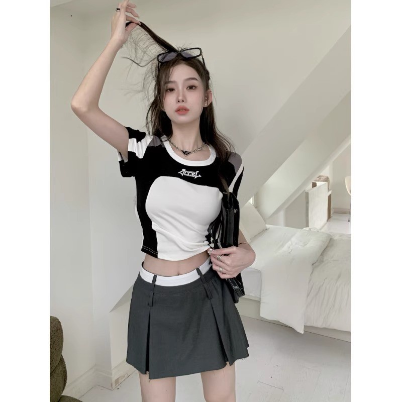 Áo Thun Tay Ngắn Dáng Ôm Màu Sắc Thời Trang Mùa Hè Phong Cách Hàn Quốc Cho Nữ