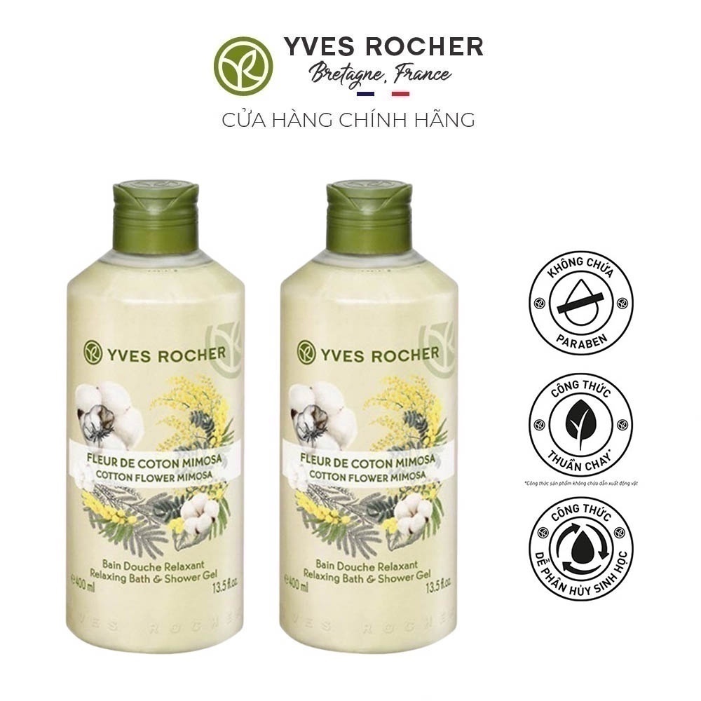 Combo 2 Sữa tắm hương hoa Mimosa Yves Rocher Cotton Flower Mimosa Relaxing Bath and Shower Gel 400ml