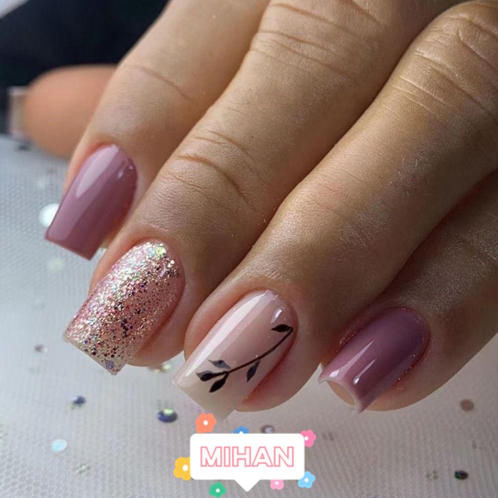 MIHAN1 Set 24 Móng Tay Giả Dạng Nhấn Hình Trái Tim DIY MIHAN1