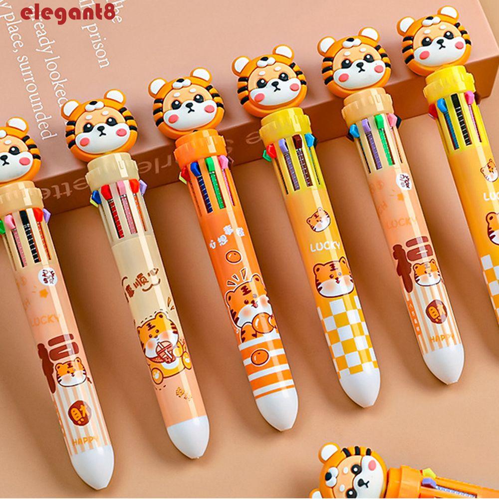 ELEGANT Bút Bi 10 Màu Họa Tiết Hổ Hoạt Hình Sáng Tạo Cho Bé