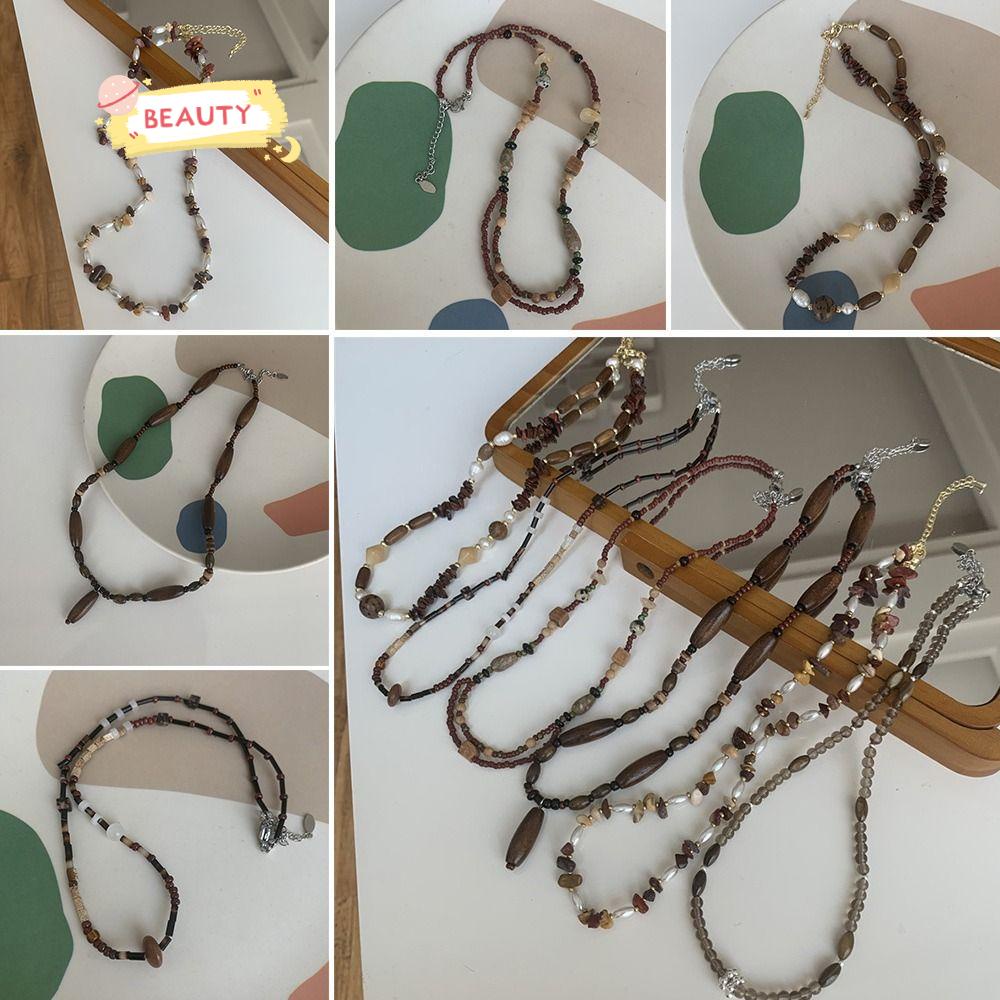 Vòng cổ Mặt Đá Pha Lê Màu Sắc Cà Phê Phong Cách Cổ Điển Độc Đáo Thời Trang Cho Nữ