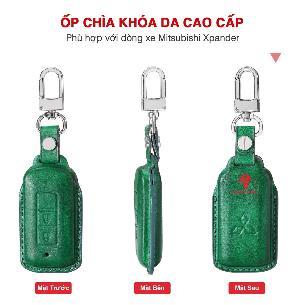 Bao da chìa khoá Mitsubishi Xpander màu xanh lá - Thương hiệu Longdo Leather