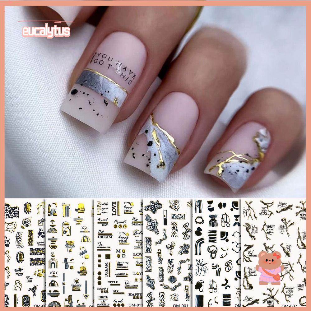 EUTUS Set 12 Miếng Dán Trang Trí Móng Tay Họa Tiết Đá Hoa Cương Đẹp Mắt