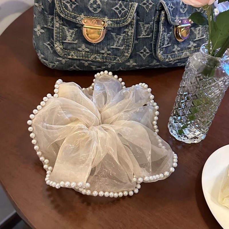 Dây Buộc Tóc Phối Lưới Đính Ngọc Trai Co Giãn Siêu Bền Thời Trang Cho Nữ