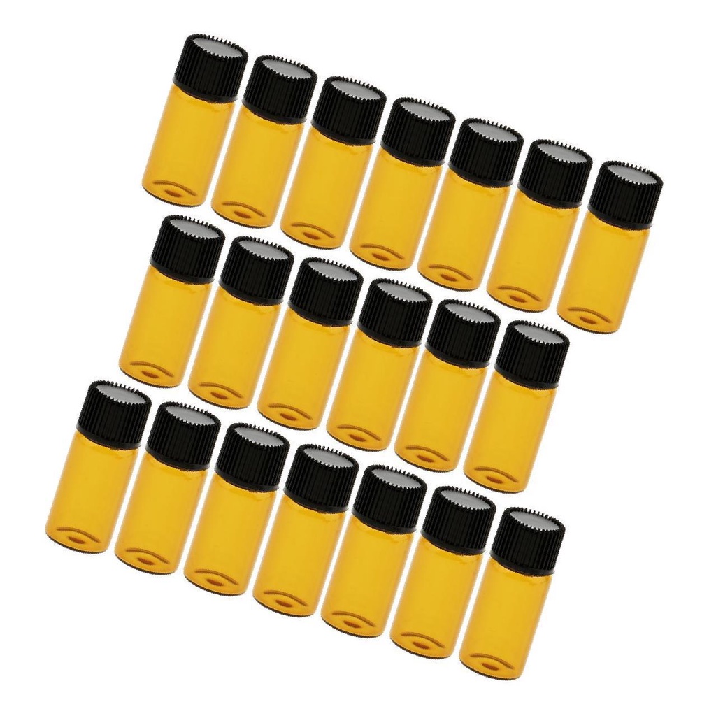 Set 20 Chai Thủy Tinh Rỗng Trong Suốt Có Nắp Vặn Màu Nâu / Đen 3ml