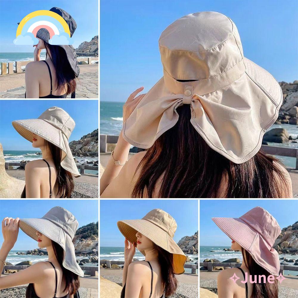 JUNE Mũ Bucket Chất Liệu Cotton Thoáng Khí Thời Trang Mùa Hè