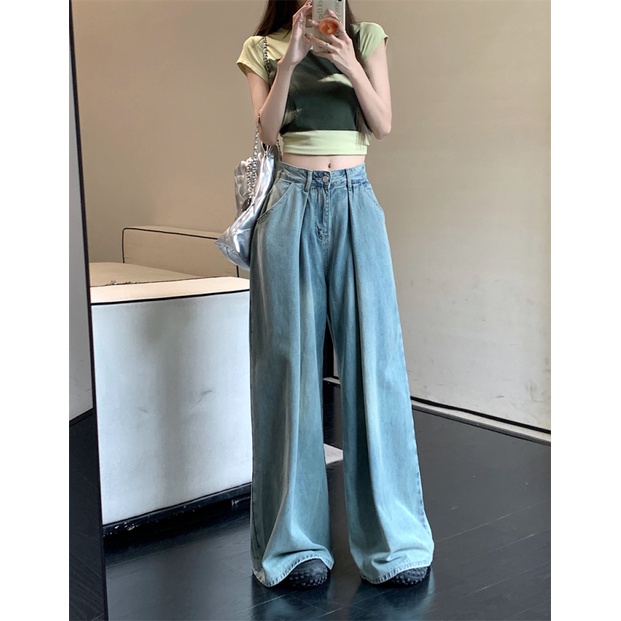 NZN Quần jeans Nữ Lưng Cao Ống Rộng Thời Trang vintage