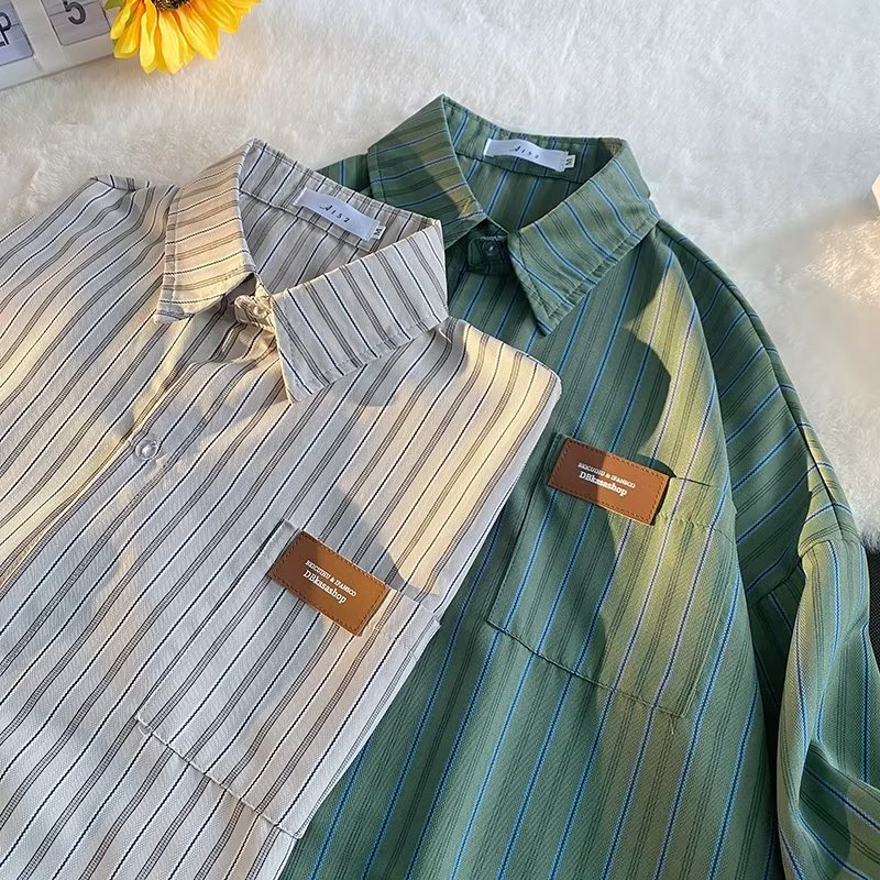 Áo Sơ Mi Tay Ngắn Kẻ Sọc Phong Cách Đường Phố Nhật Bản Thời Trang Mùa Hè Cho Nam