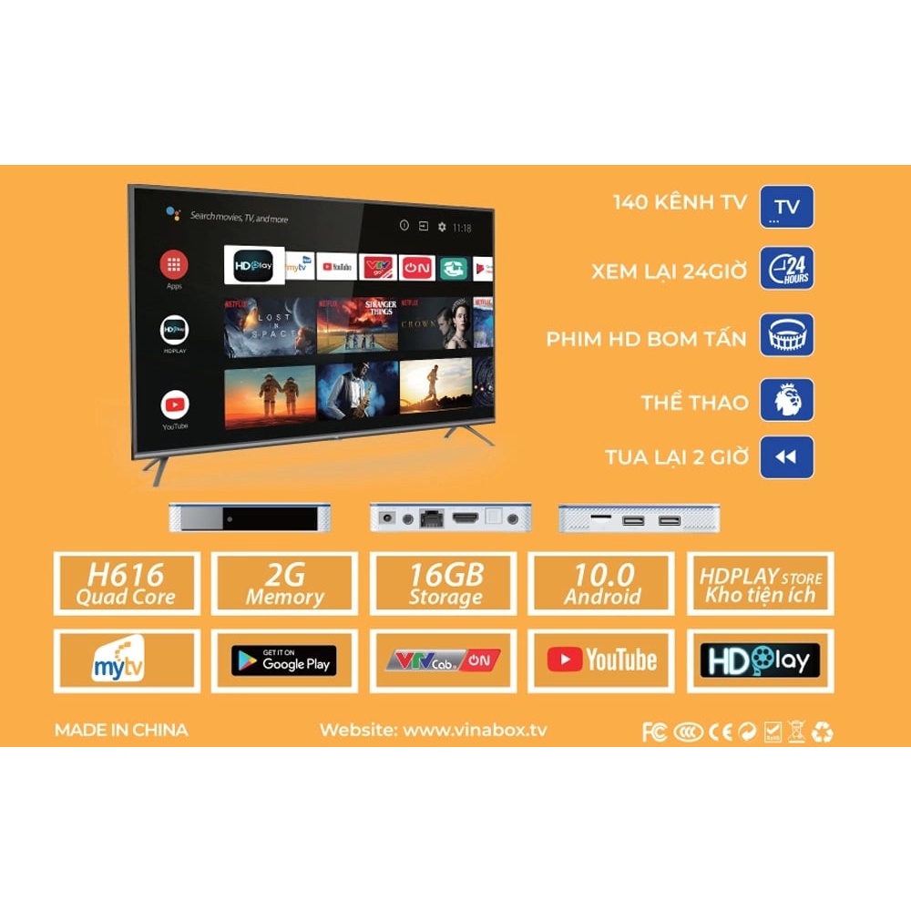 Android Tivi Box MyTV Net 1C Ram 2Gb, Rom 16Gb, Android 9.0 - HÀNG CHÍNH HÃNG